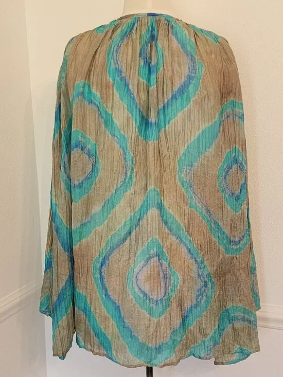 Sister Max Flared Sleeve Silk Bohemian Pleated Top Cardigan Medium Dyed Design - Picture 7 of 12